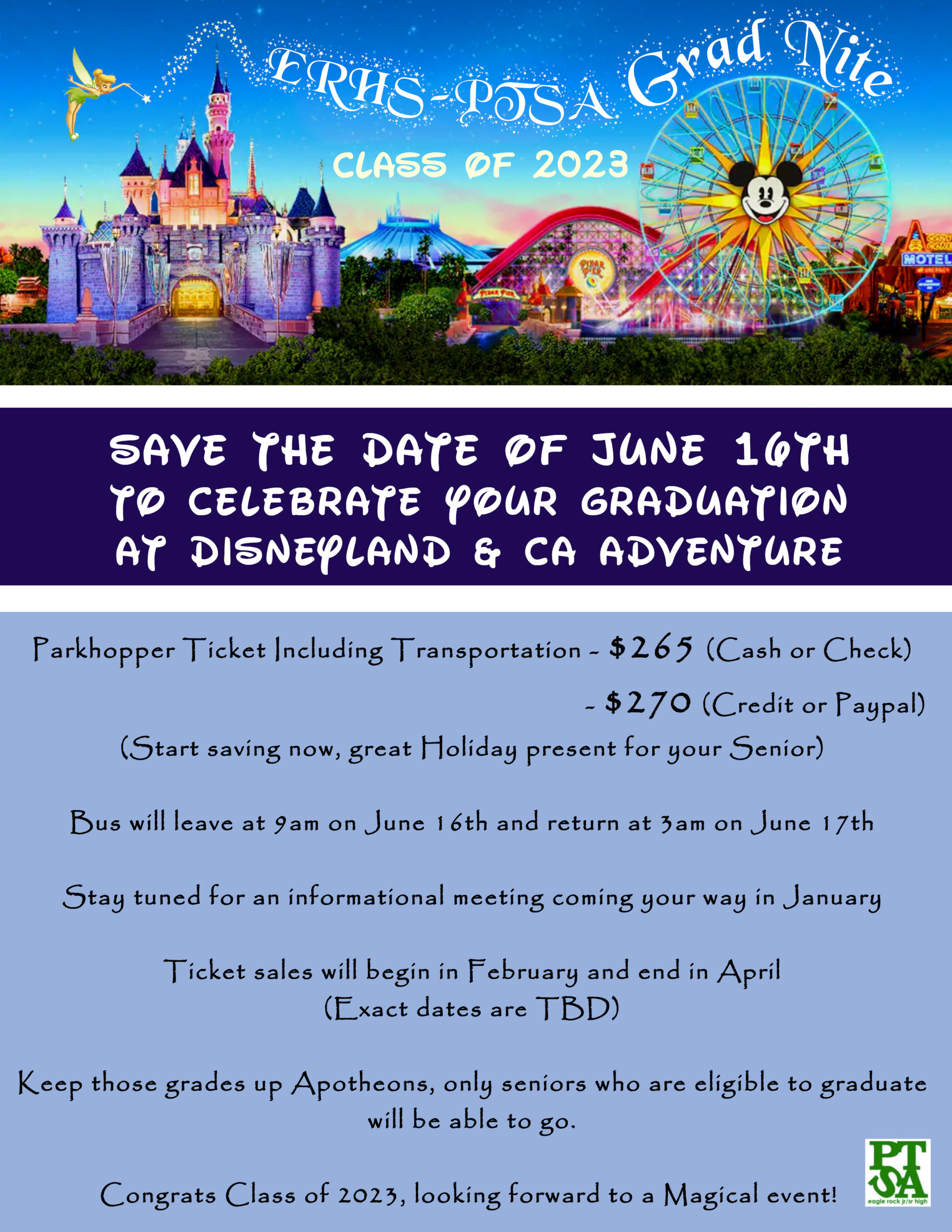 Save the DateDisneyland Grad Nite 2023 (6/16) Eagle Rock Jr./Sr
